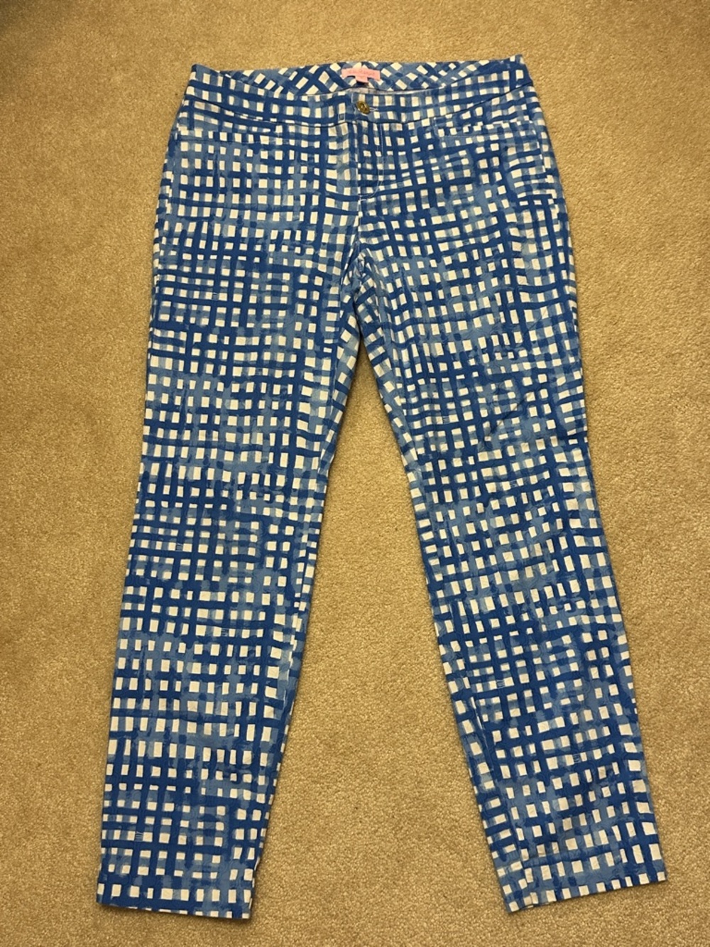 Lilly Pulitzer Blue and White Grid Skinny Jeans
